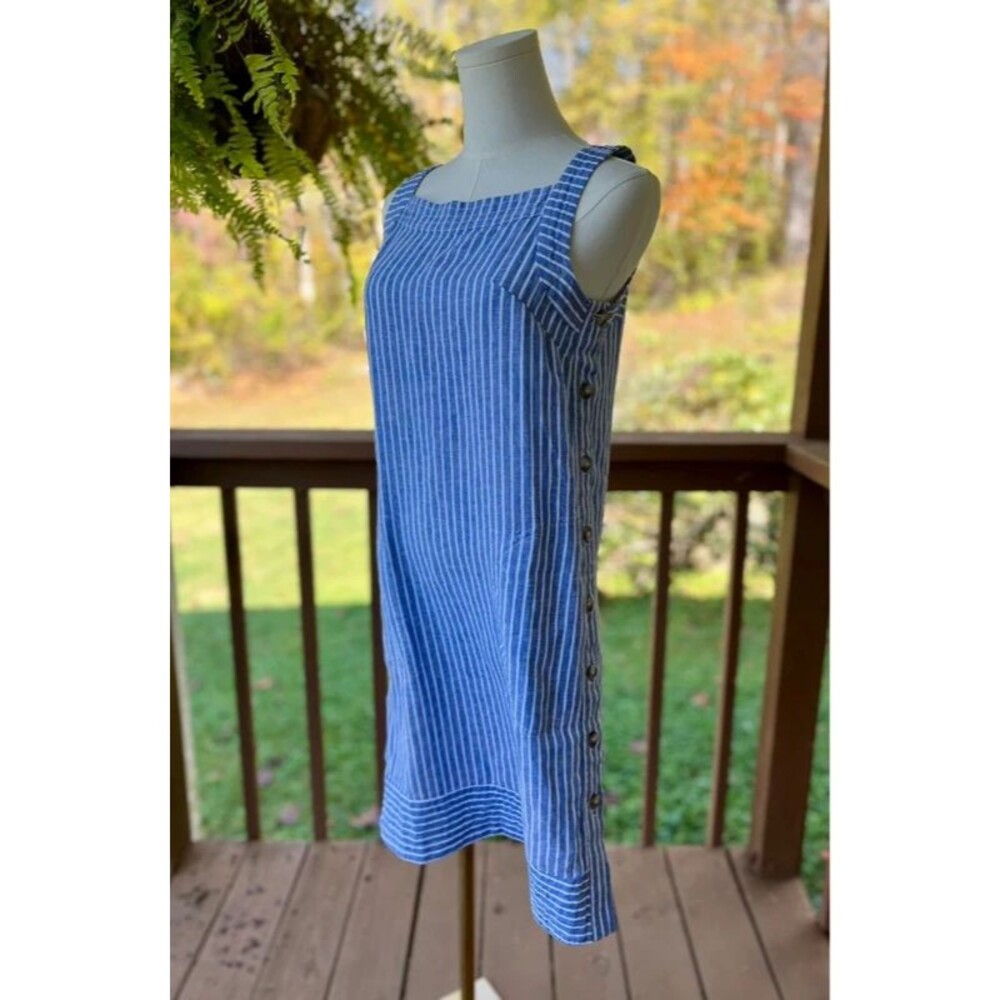 Forcynthia Blue White Striped Linen Blend Shift Dress XS Coastal Cottagecore